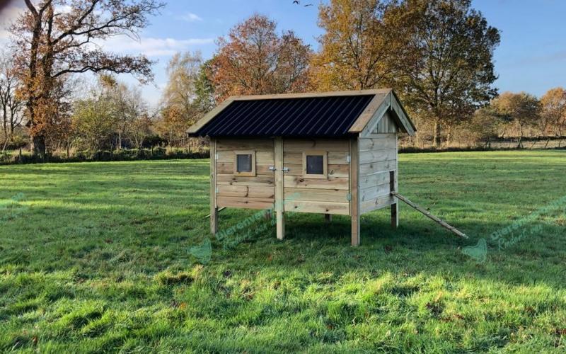 Groot nachthok voor kippen met 2 deuren op voorzijde.