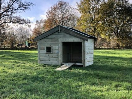 Eendenhok met bodem van watervast betonplex plaatmateriaal.