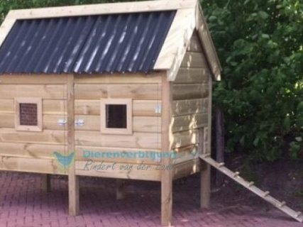 Groot kippenhok nachthok met punt dak.